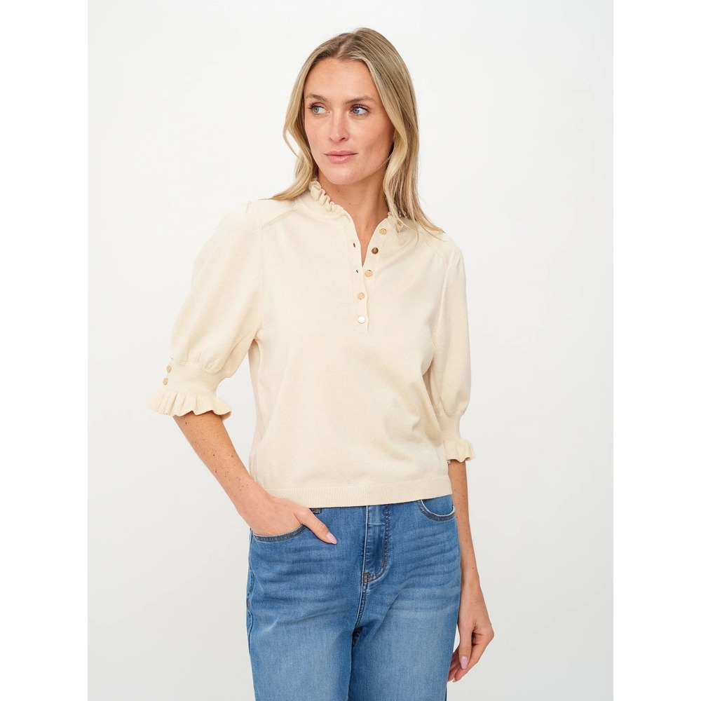 Six Fifty Cream Ruffle Collar‎ Puff Sleeve Knit sweater medium feminine soft